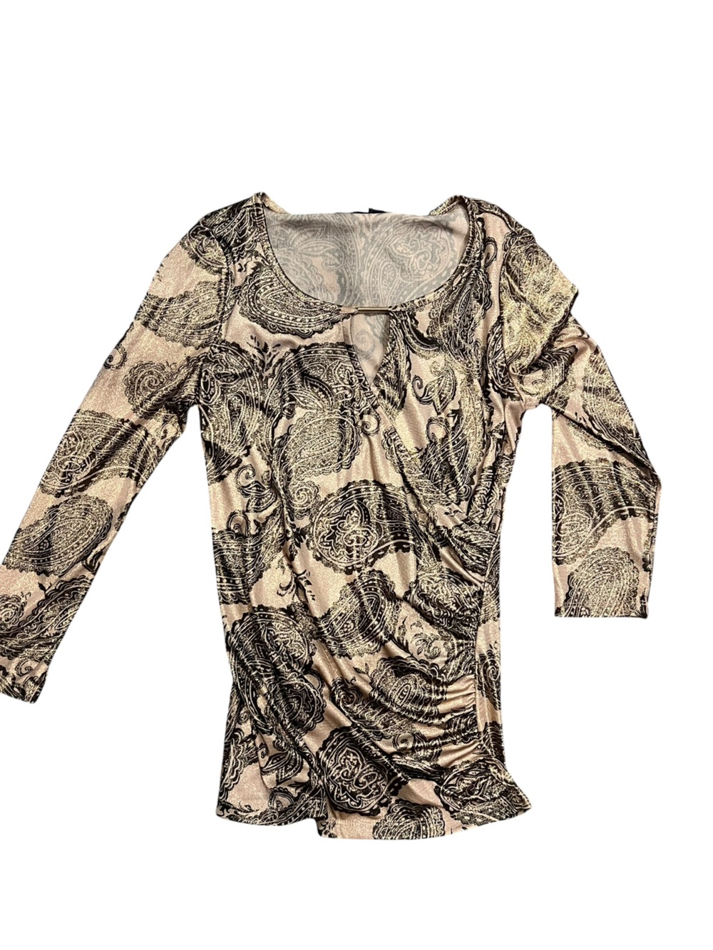 Beige Paisley Print Long Sleeve Women's Top